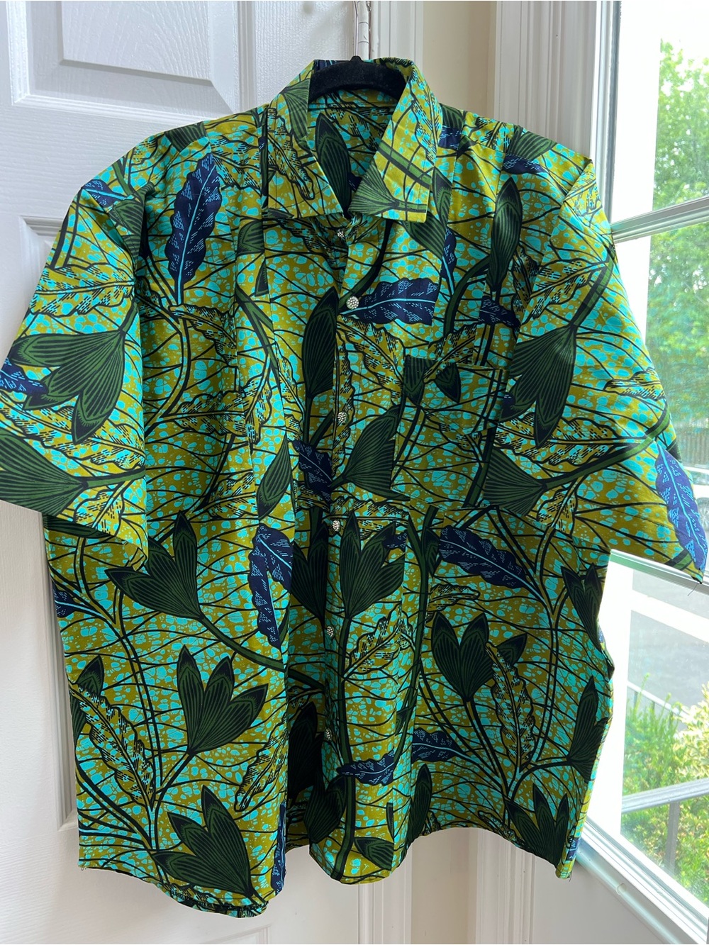Custom Tailored DRC African Print Botanical Shirt One Size / L-XL